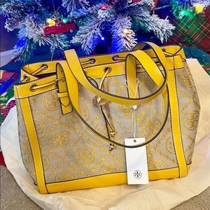Tory Burch T Monogram Jacquard Drawstring Tote
